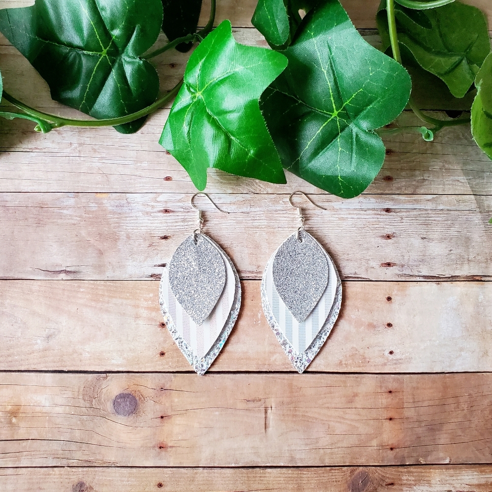 Silver Faux Leather & Glitter Earrings